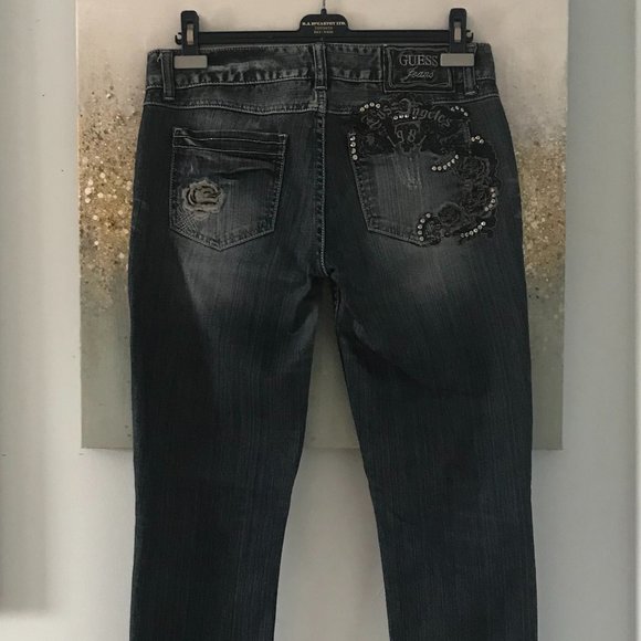 Guess Daredevil Skinny Leg Jeans with Studded Rose🌹Embroidery (NWT) - Picture 11 of 15